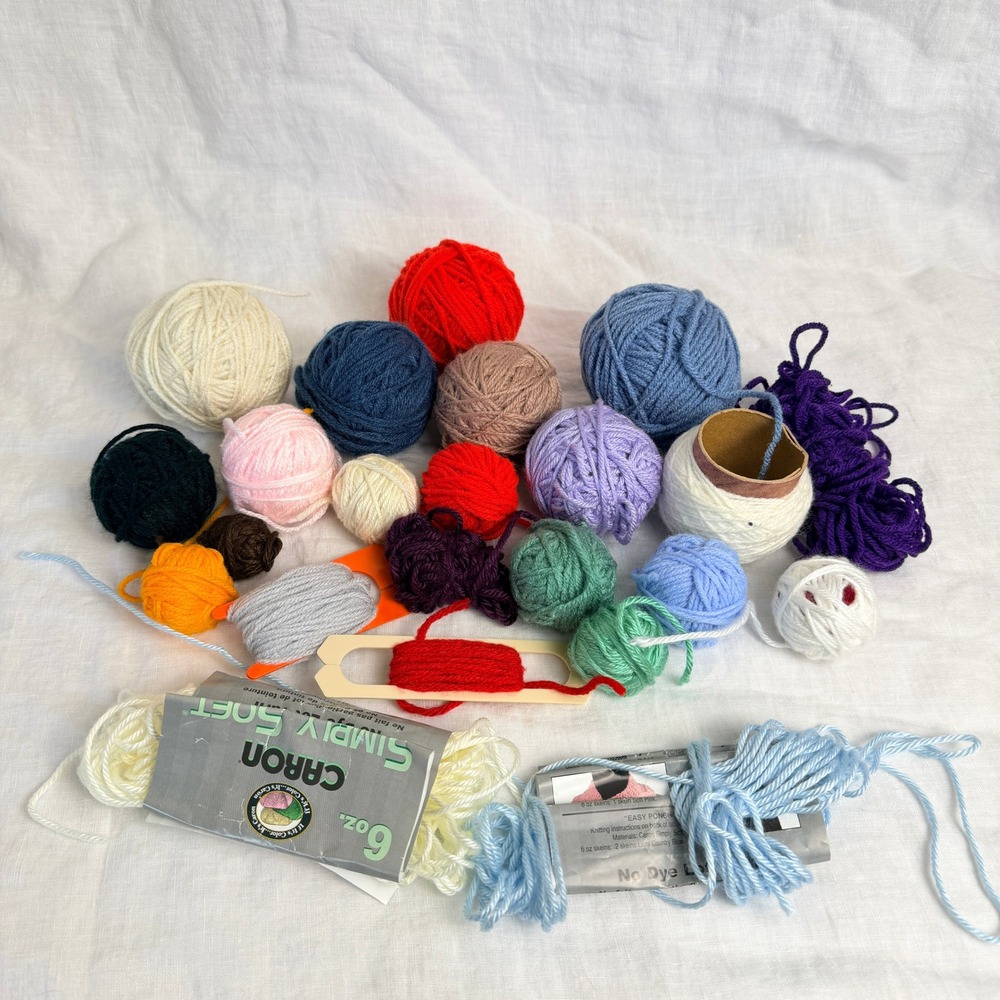 Mixed Yarn Lot Vintage Multicolor Caron Scrap Balls Crochet Knit Destash 14.5oz